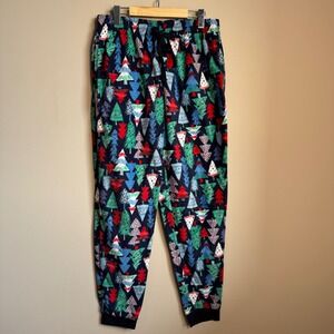 Womens Pajama‎ Pants Sleepwear Christmas Trees Navy Blue Size Large Jogger Style